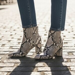 CHELSEA & VIOLET | MEGAN LEATHER SNAKESKIN HIGH ANKLE BOOTIES